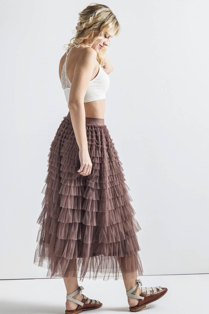 Tulle Maxi Skirt in Chocolate