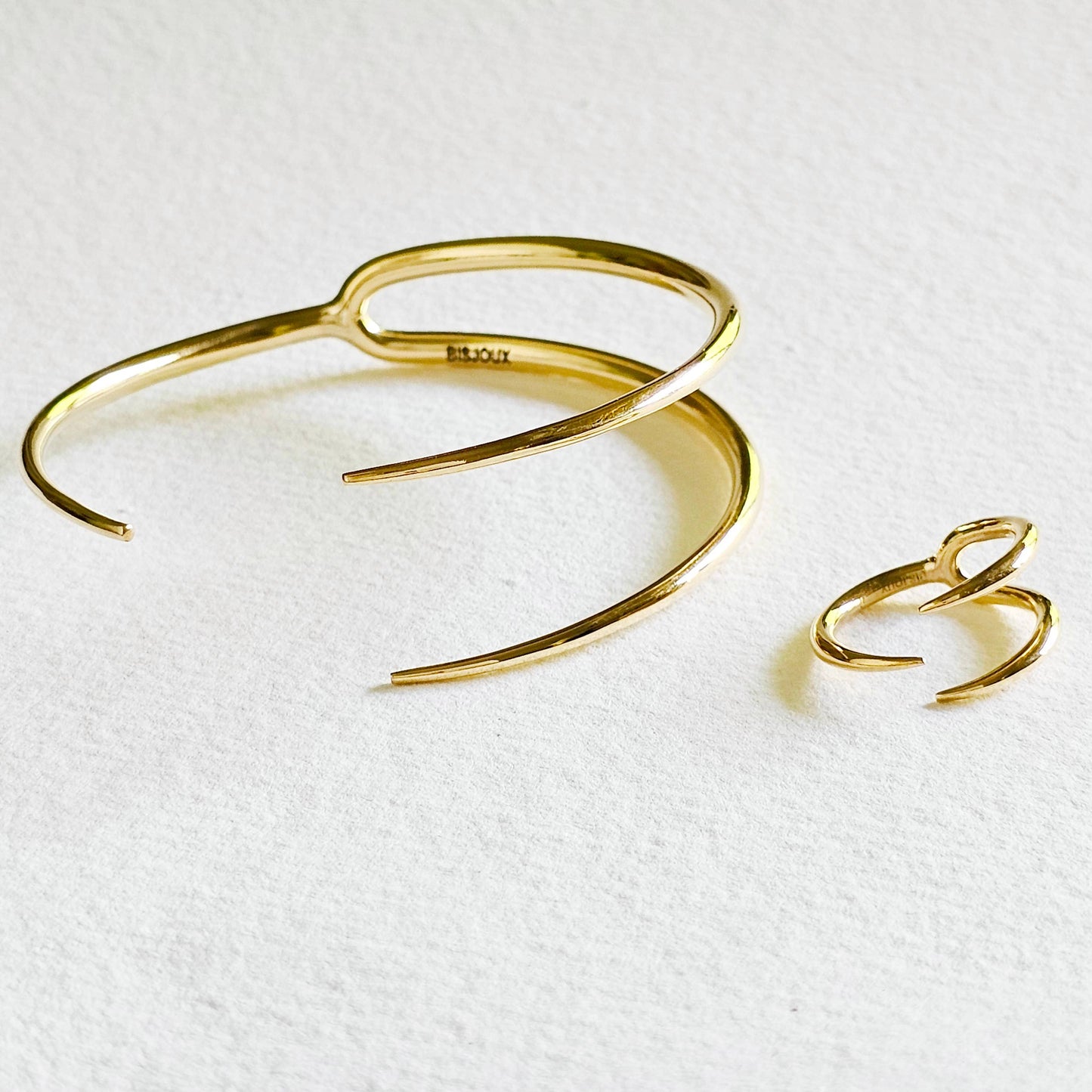 Brass cuff bracelet triple spike wrap