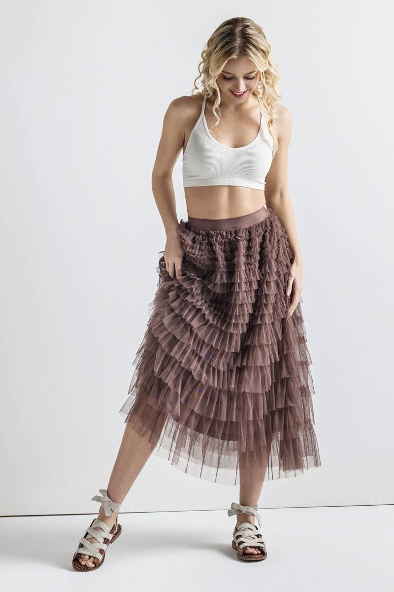 Tulle Maxi Skirt in Chocolate