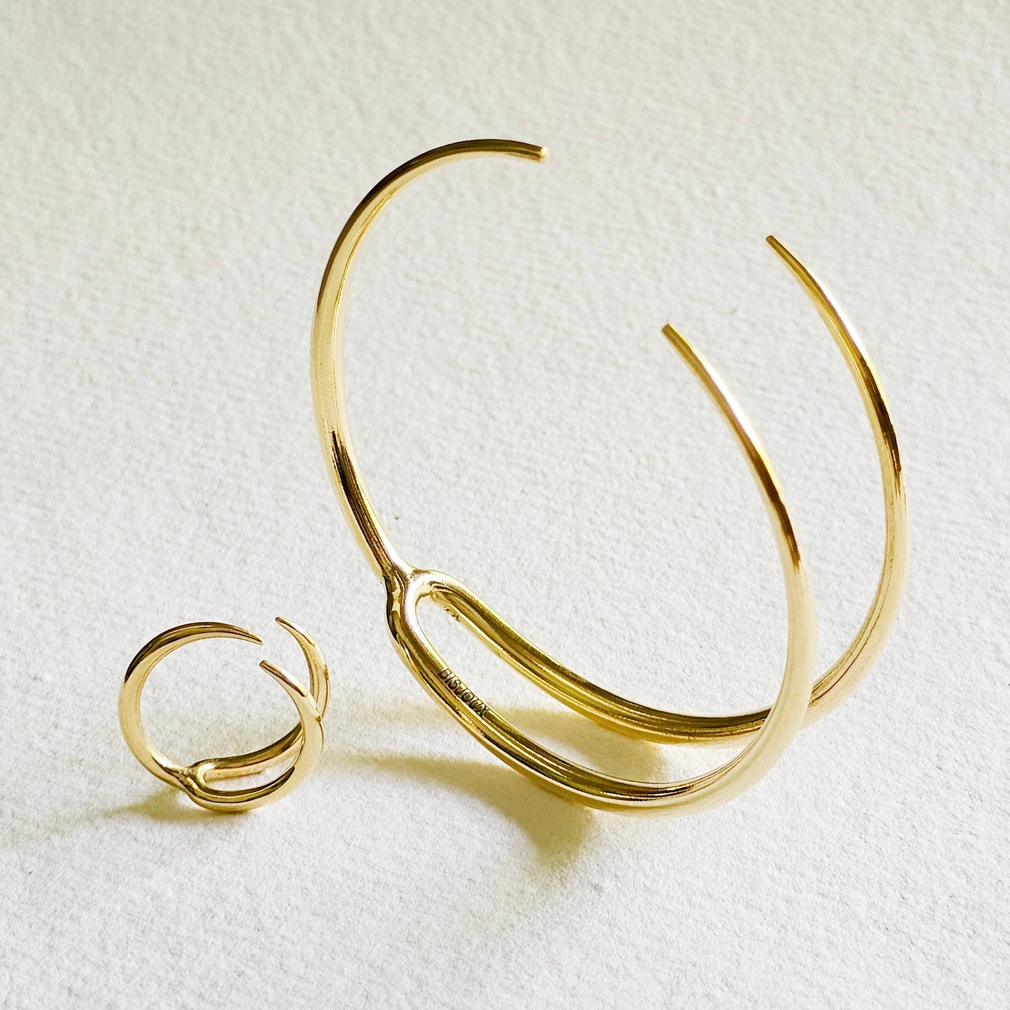 Brass cuff bracelet triple spike wrap
