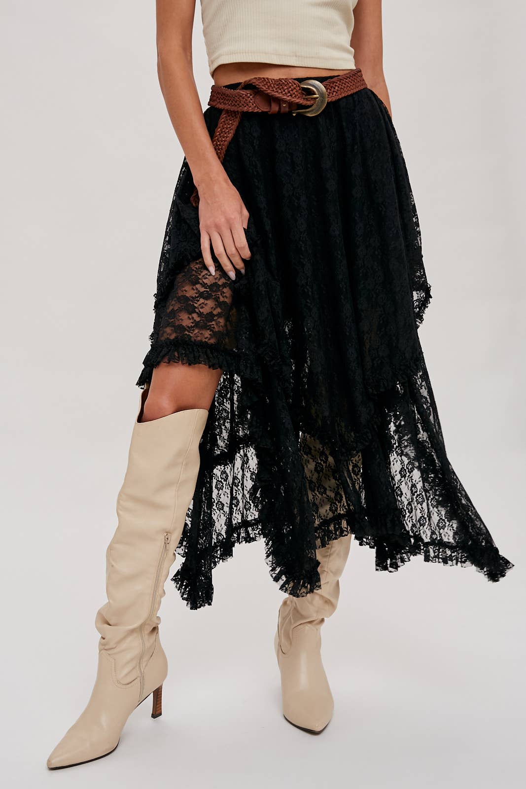 Lace Tiered Skirt - Black - Size small