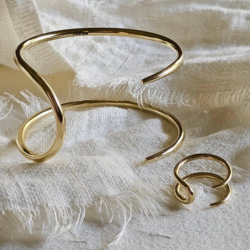 Brass cuff bracelet double spike wrap