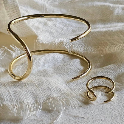 Brass cuff bracelet double spike wrap