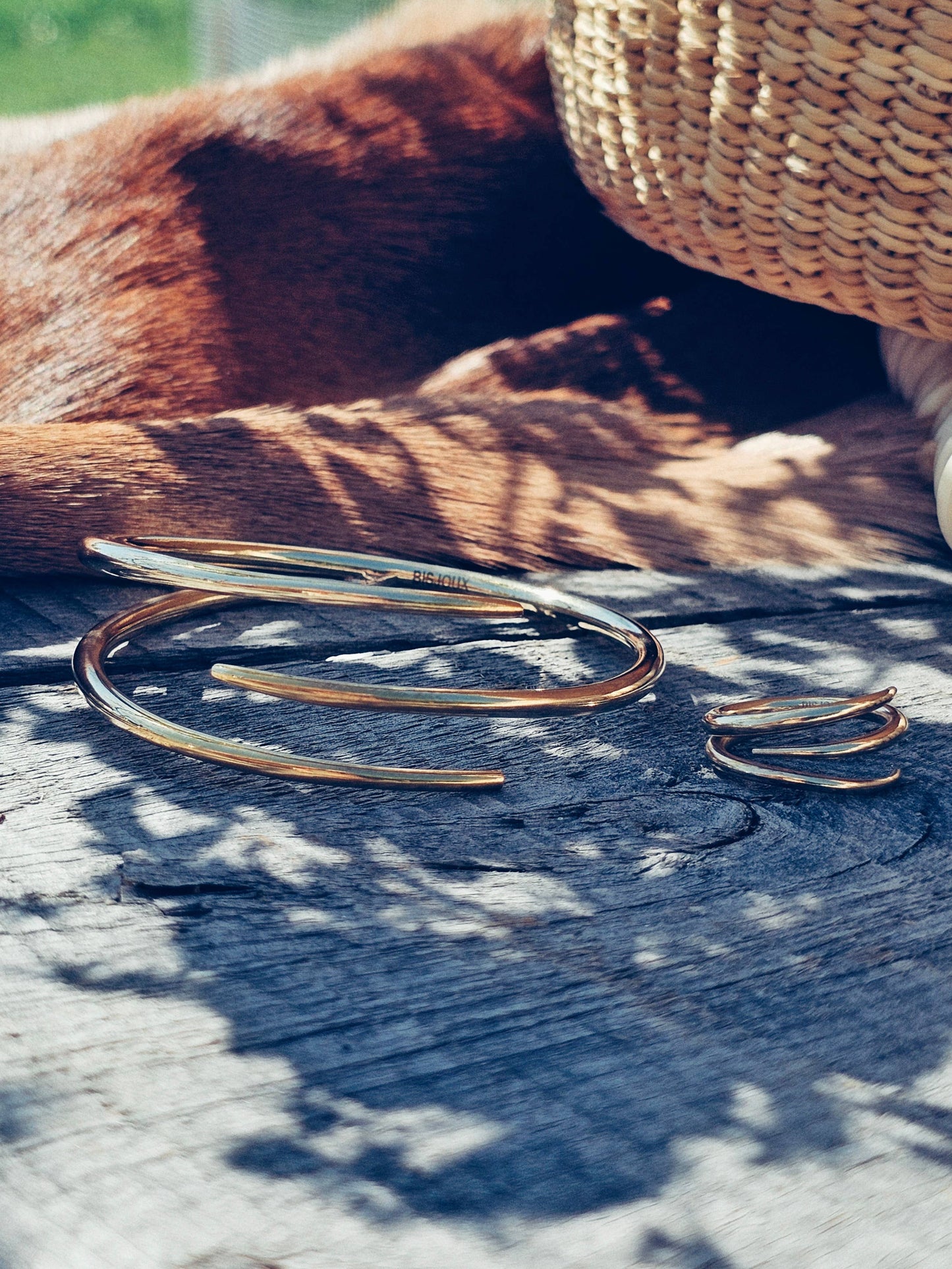 Brass cuff bracelet double spike wrap