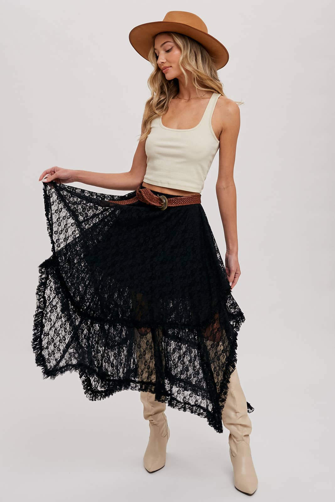 Lace Tiered Skirt - Black - Size small