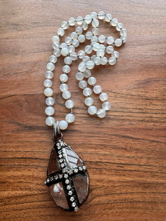 Moonstone Cross Pendant Necklace