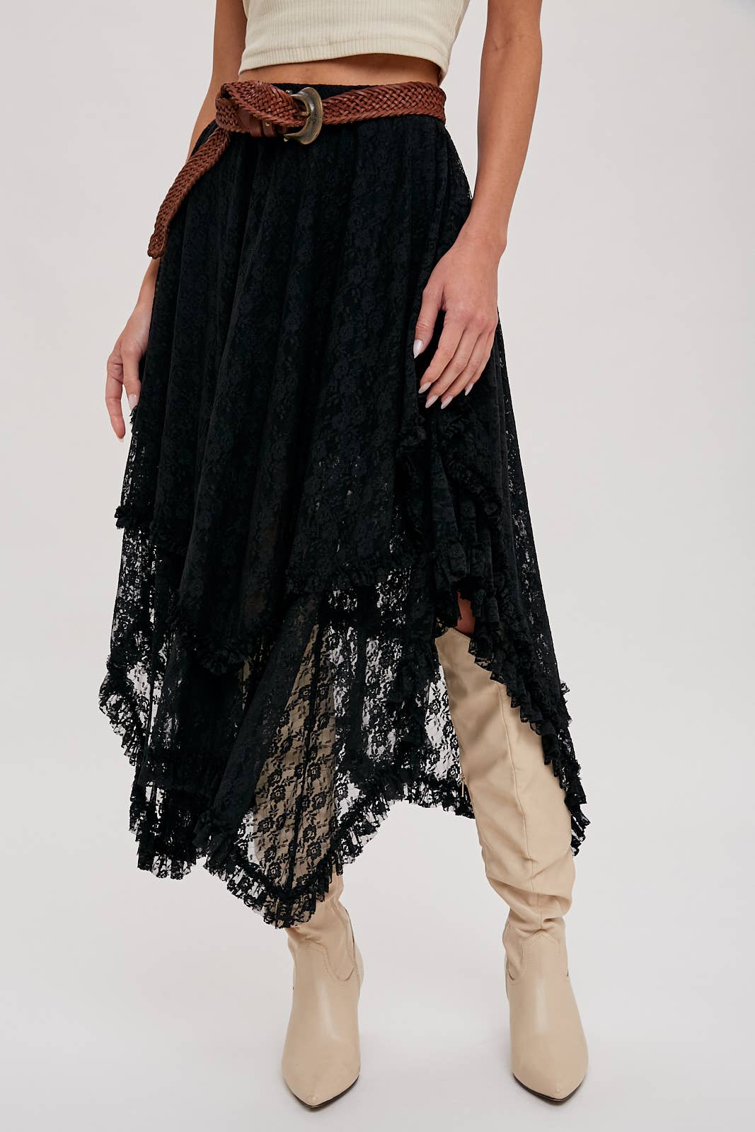 Lace Tiered Skirt - Black - Size small