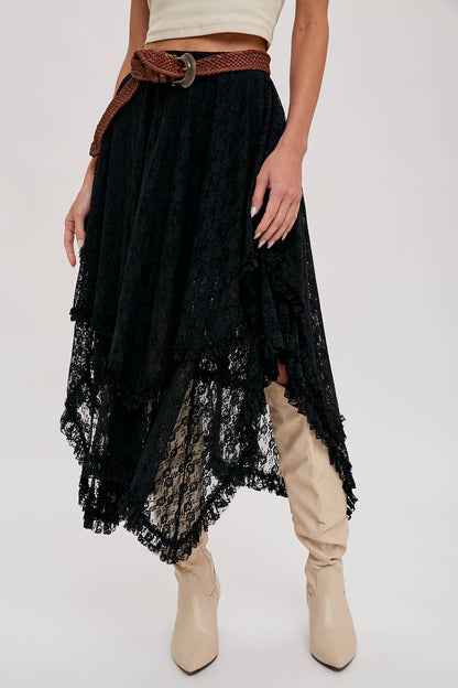 Lace Tiered Skirt - Black - Size small