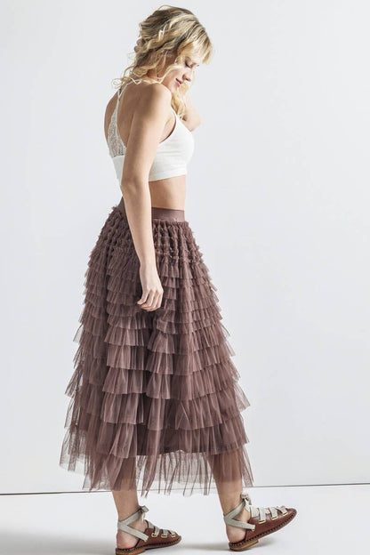 Tulle Maxi Skirt in Chocolate