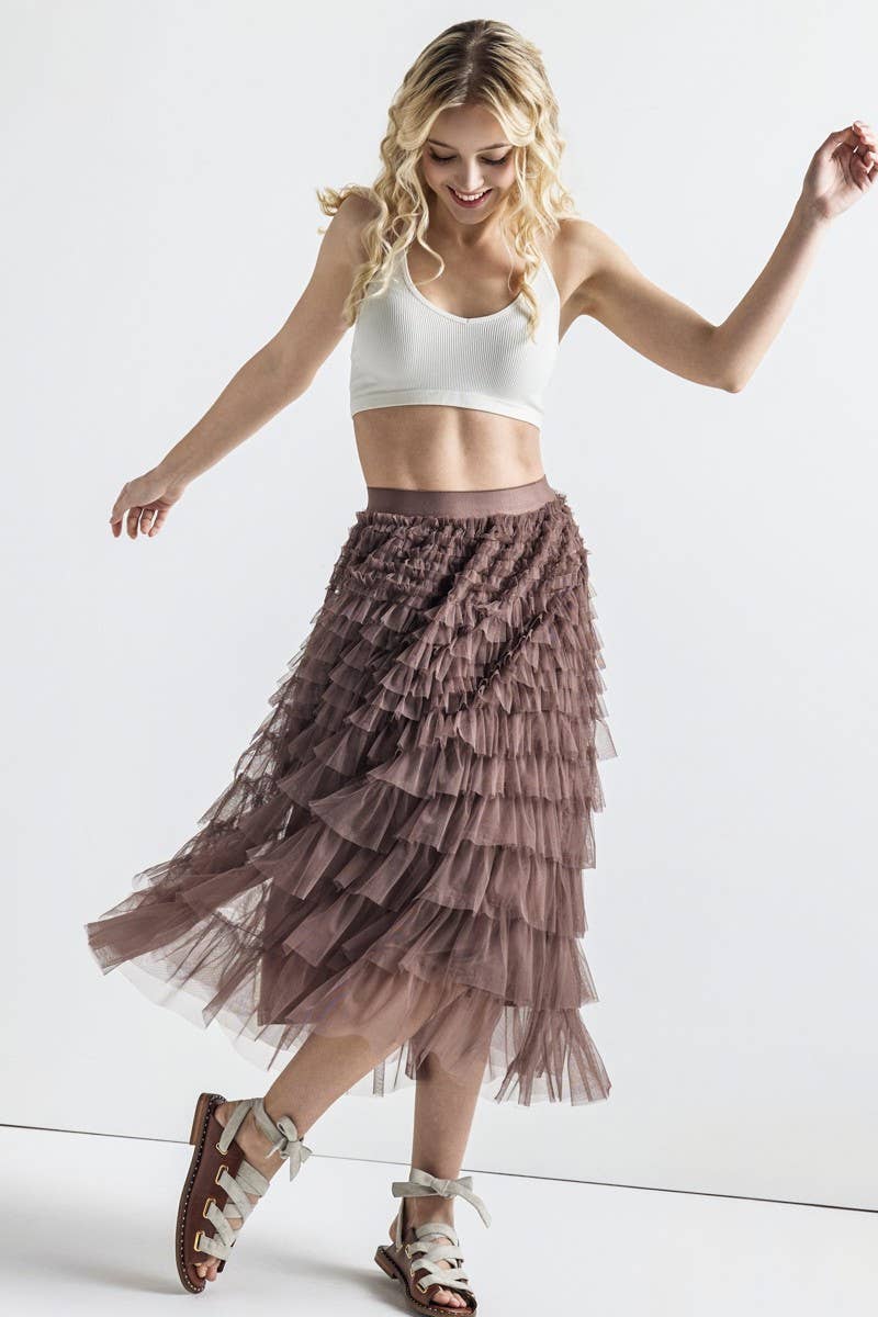 Tulle Maxi Skirt in Chocolate
