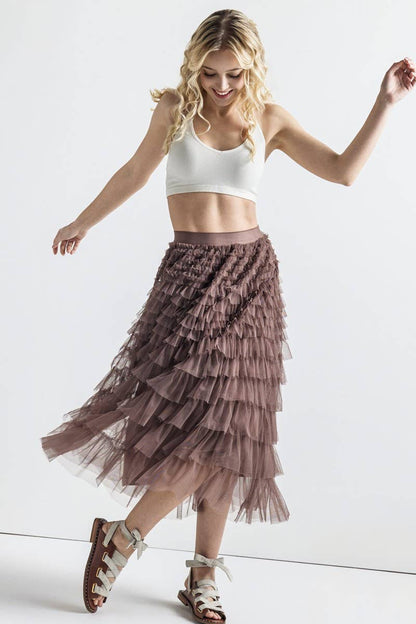 Tulle Maxi Skirt in Chocolate