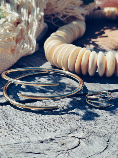 Brass cuff bracelet double spike wrap