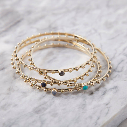 Brass Studded Bangle Bracelet: Labradorite