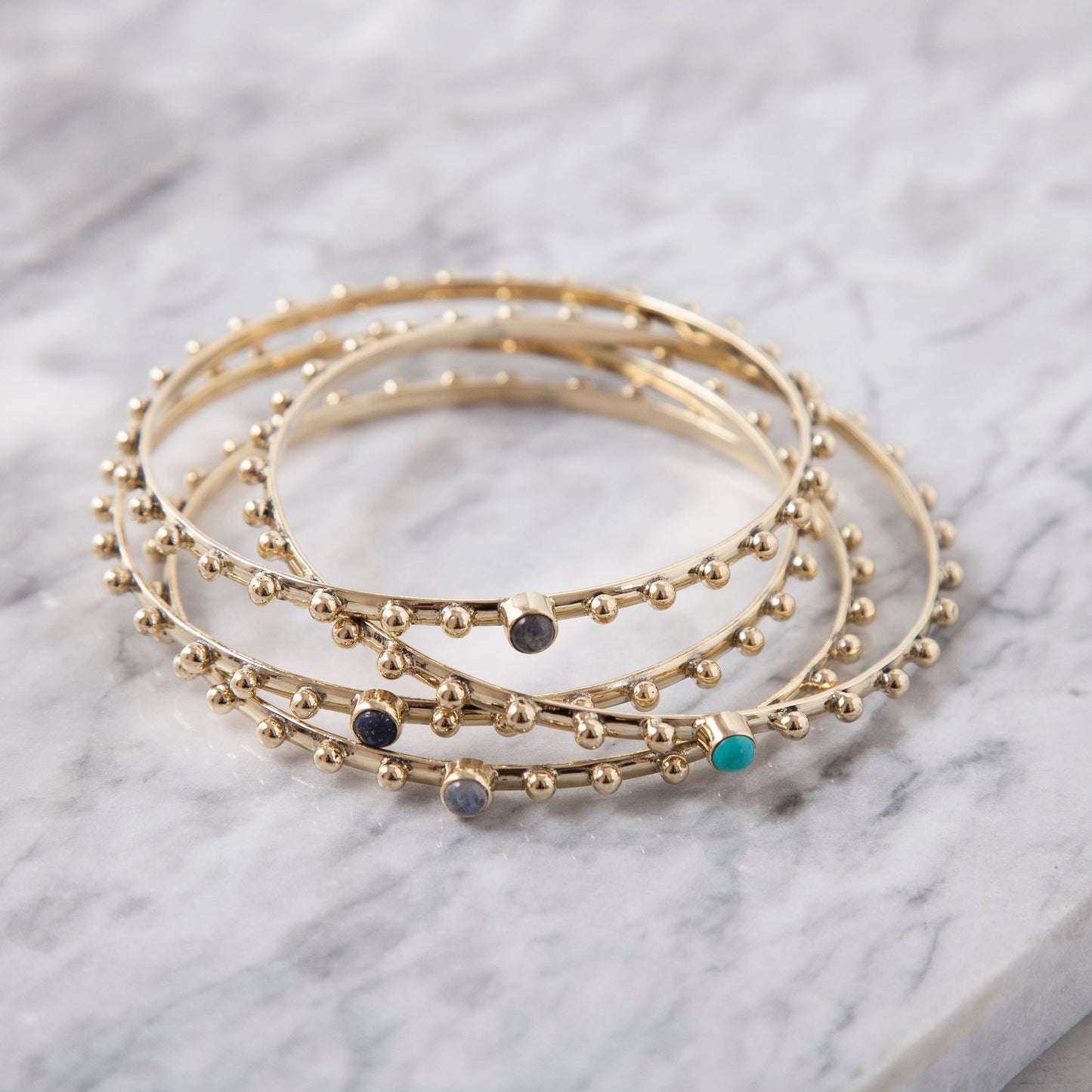 Brass Studded Bangle Bracelet: Lapis