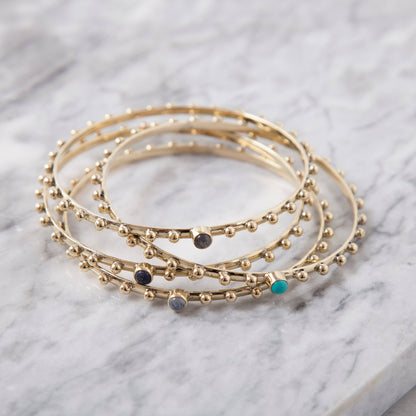 Brass Studded Bangle Bracelet: Lapis