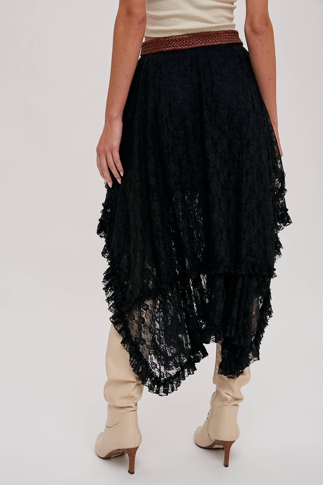 Lace Tiered Skirt - Black - Size small