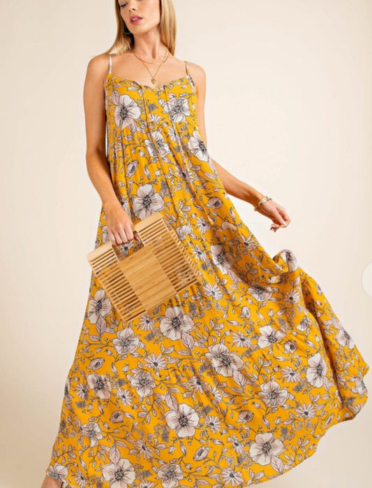 Yellow and White Floral Tank Dress
