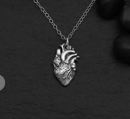 Sterling Silver Anatomical Heart Necklace