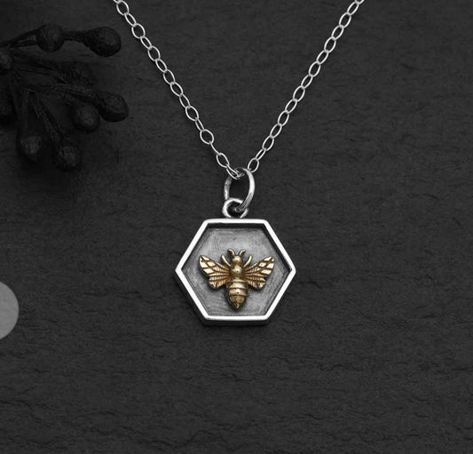 Sterling Silver and Bronze Bee Charm Necklace