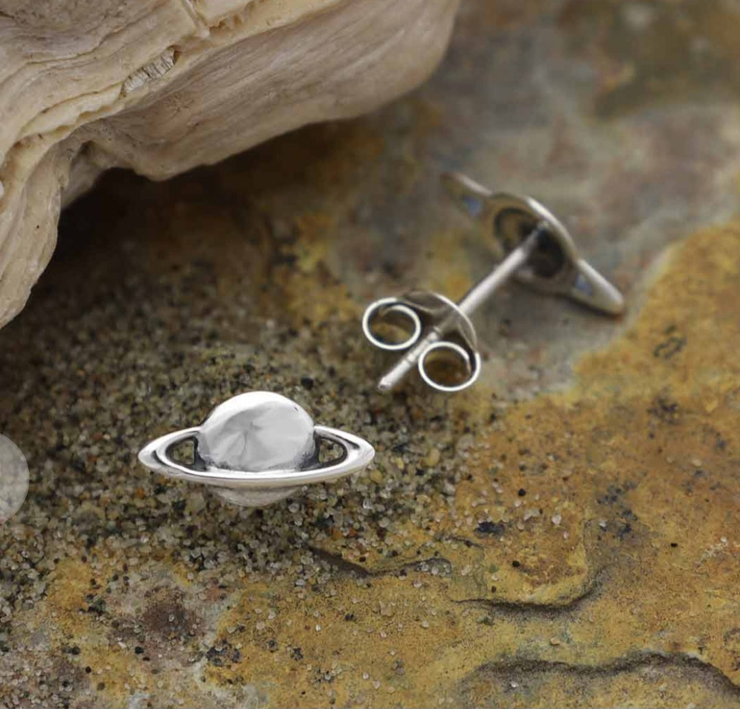 Sterling Silver Saturn Planet Post Earrings