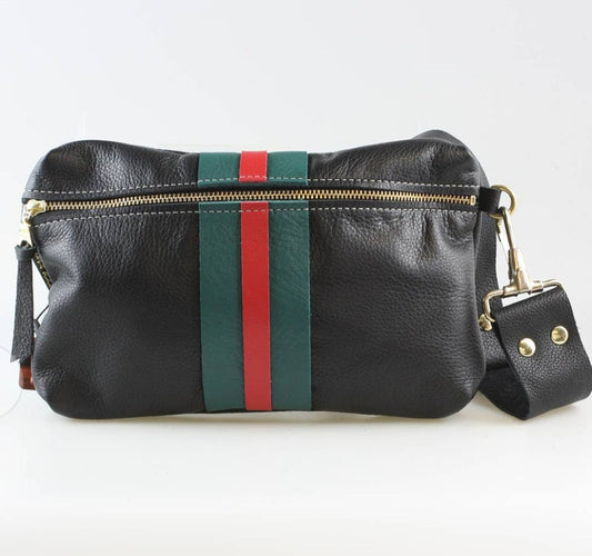 Black, Green and Red Leather Hip/Cross Body Bag