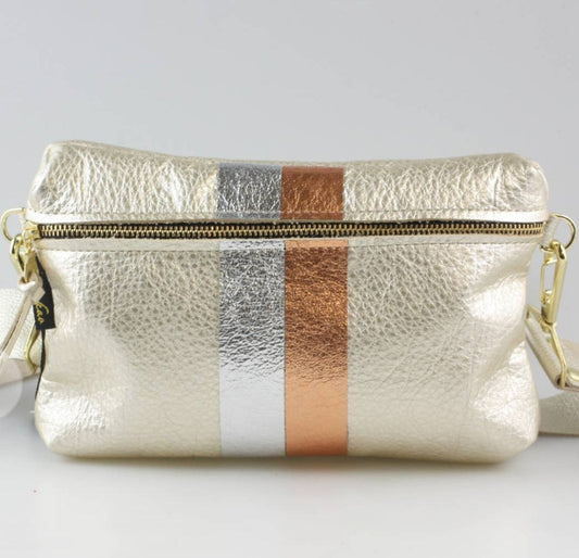 Platinum, Silver and Copper Leather Hip/Cross Body Bag