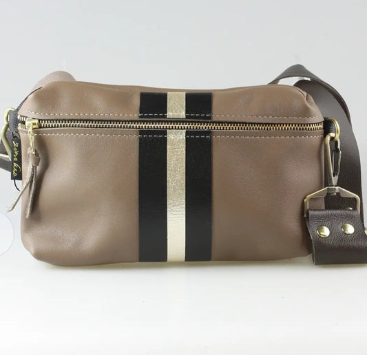 Cognac, Black and Silver Leather Hip/Cross Body Bag