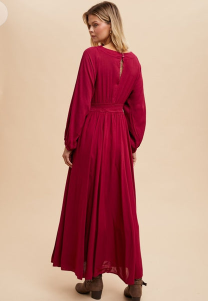 Cranberry Red Deep Plunge Maxi Dress