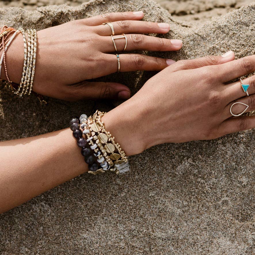 Brass Studded Bangle Bracelet: Labradorite