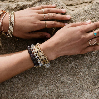 Brass Studded Bangle Bracelet: Moonstone