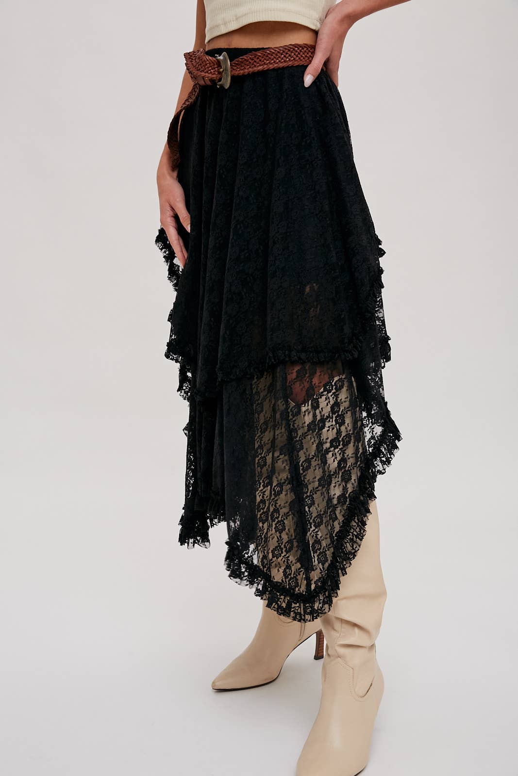 Lace Tiered Skirt - Black - Size small