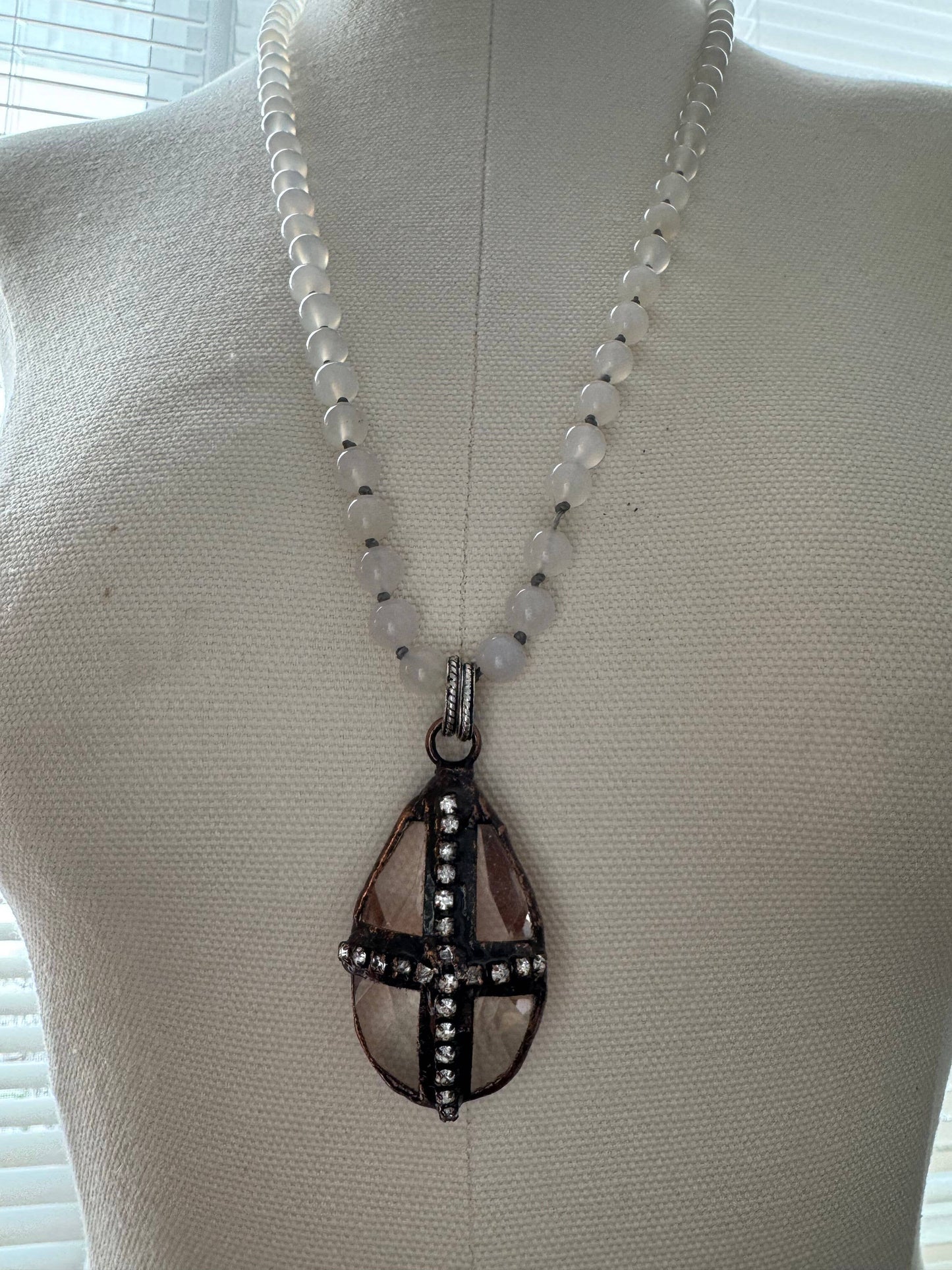 Moonstone Cross Pendant Necklace